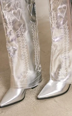 PrettyLittleThing Knee High Boots*Pu Point Toe Fold Over Split Hem Knee High Western Boots