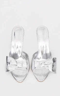 PrettyLittleThing Mules*PU Point Toe Half Bow Heeled Mules