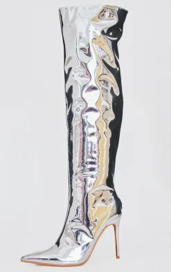 PrettyLittleThing Over The Knee Boots*PU Point Toe Over The Knee High Stiletto Heeled Boots