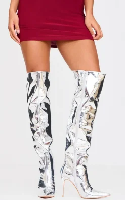 PrettyLittleThing Over The Knee Boots*PU Point Toe Over The Knee High Stiletto Heeled Boots