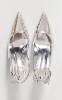 PrettyLittleThing Mid Heels*PU Point Toe Sling Back Mid Heeled Courts