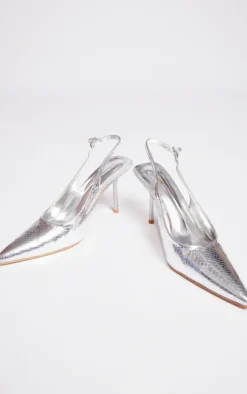 PrettyLittleThing Mid Heels*PU Point Toe Snake Sling Back Mid Heeled Courts