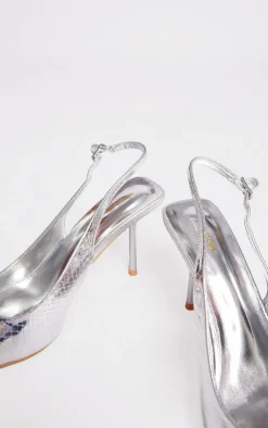 PrettyLittleThing Mid Heels*PU Point Toe Snake Sling Back Mid Heeled Courts