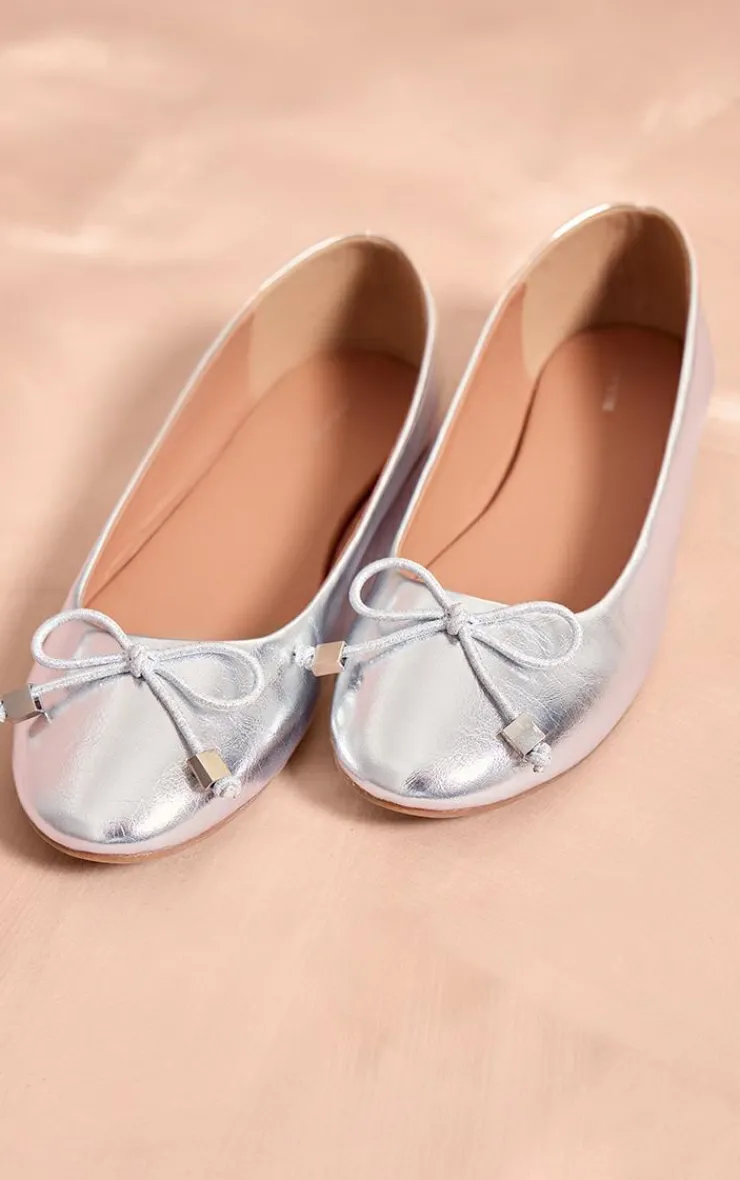 PrettyLittleThing Ballet Flats*Pu Round Toe Bow Detail Ballet Pumps