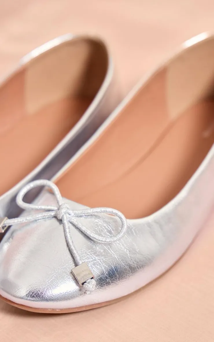 PrettyLittleThing Ballet Flats*Pu Round Toe Bow Detail Ballet Pumps
