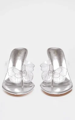 PrettyLittleThing Mules*PU Round Toe Butterfly Heeled Mules