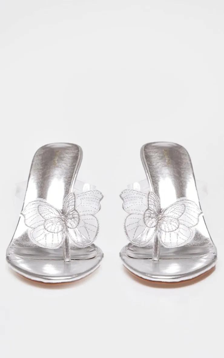 PrettyLittleThing Mules*PU Round Toe Butterfly Heeled Mules