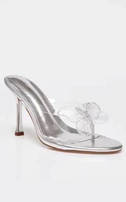 PrettyLittleThing Mules*PU Round Toe Butterfly Heeled Mules
