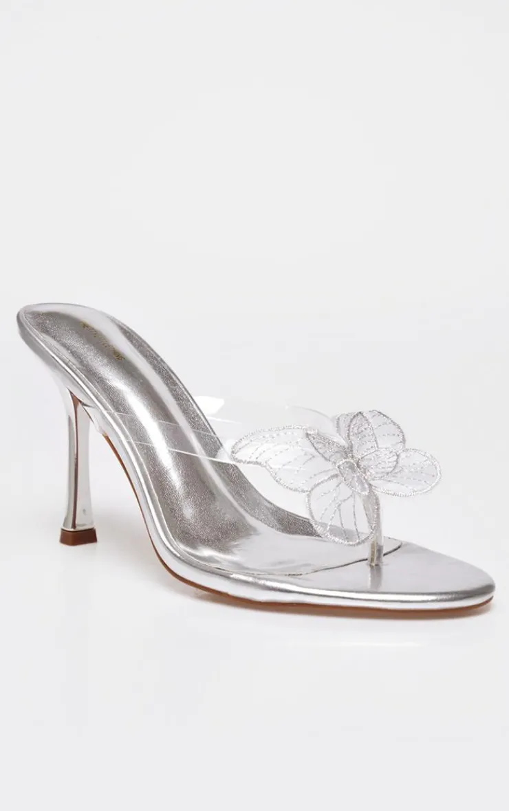 PrettyLittleThing Mules*PU Round Toe Butterfly Heeled Mules