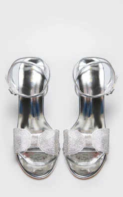 PrettyLittleThing Statement Heels*PU Round Toe Diamante Bow Heeled Sandals