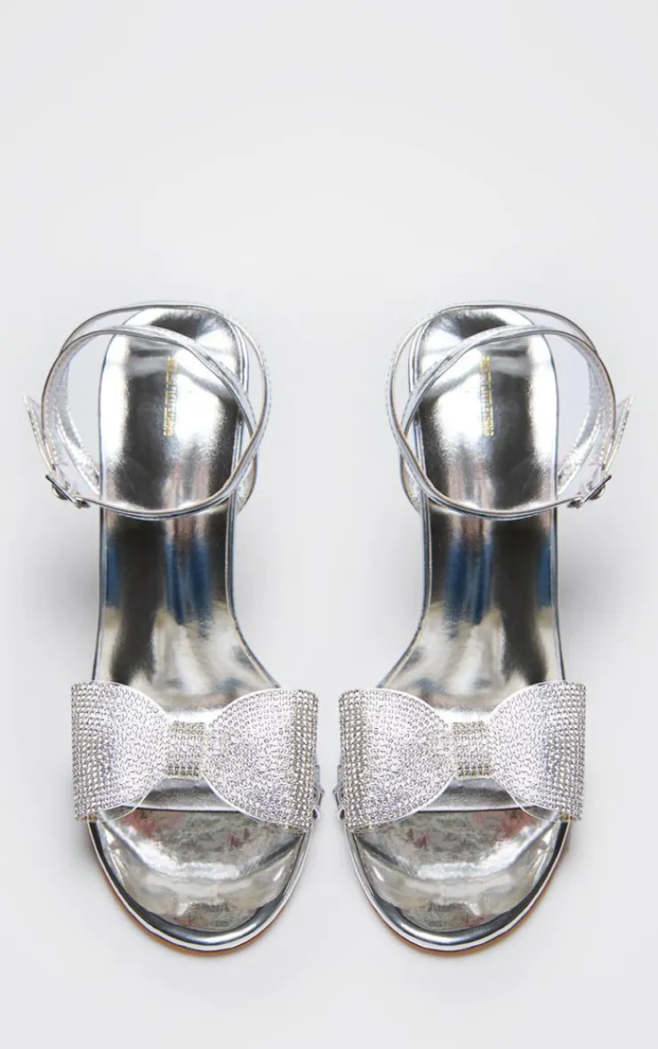 PrettyLittleThing Statement Heels*PU Round Toe Diamante Bow Heeled Sandals