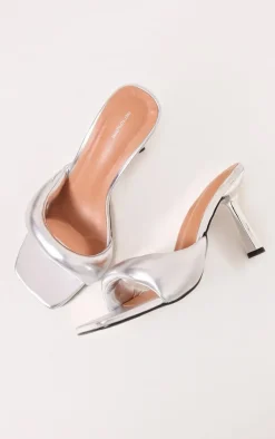 PrettyLittleThing Mules*Pu Square Toe Asymmetric Padded Strap Mid Heel Mules