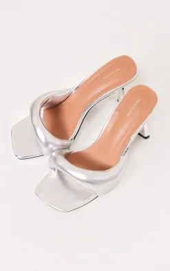 PrettyLittleThing Mules*Pu Square Toe Asymmetric Padded Strap Mid Heel Mules