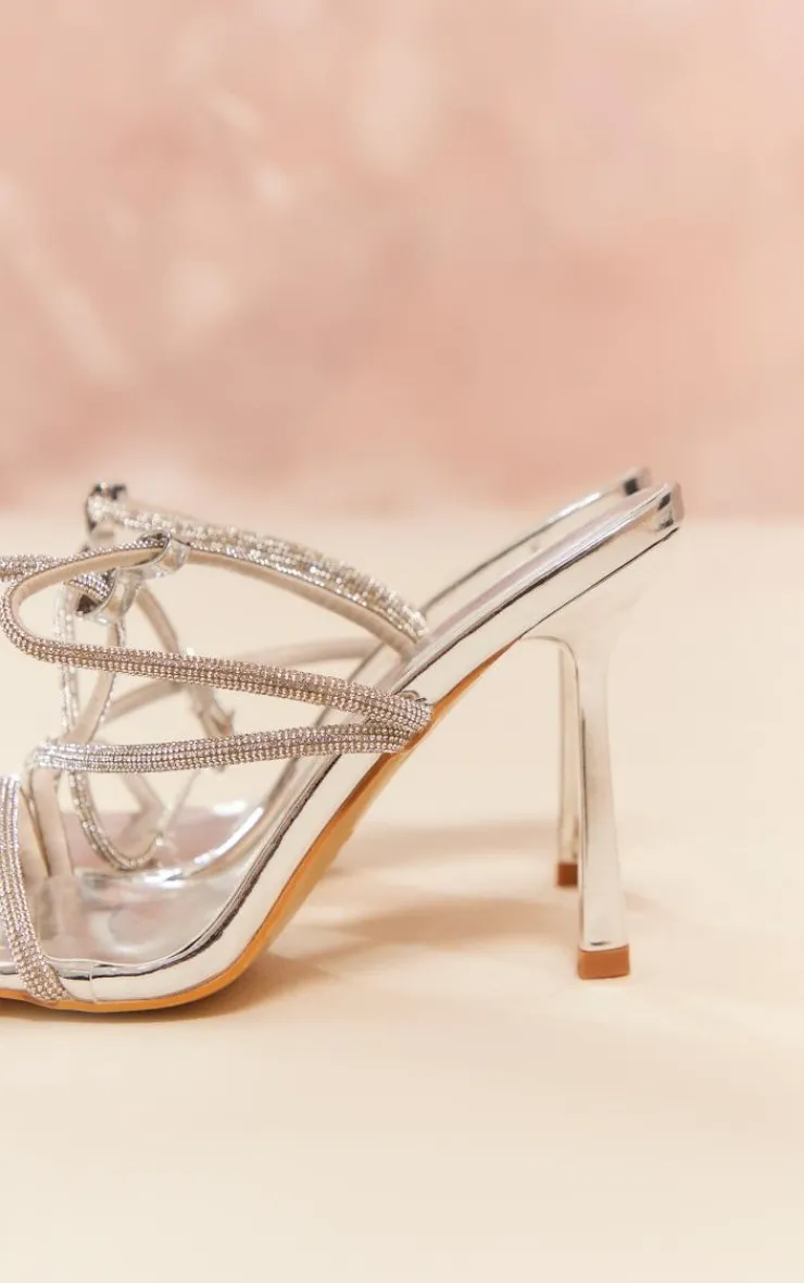 PrettyLittleThing Heeled Sandals*PU Square Toe Diamante Asymmetric Strap Heeled Sandals