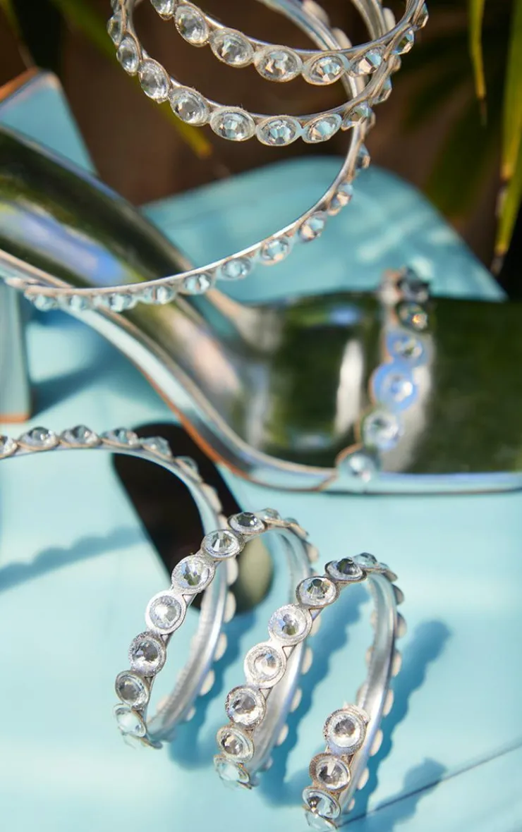 PrettyLittleThing High Heels*PU Square Toe Metallic Crystal Spiral Heeled Sandals