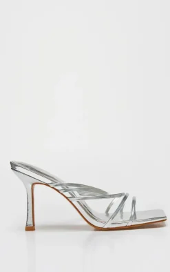 PrettyLittleThing Mules*PU Square Toe Multi Cross Strap Detail Mid Heeled Mules