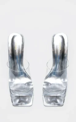 PrettyLittleThing Mules*PU Square Toe Perspex Block Heeled Mules