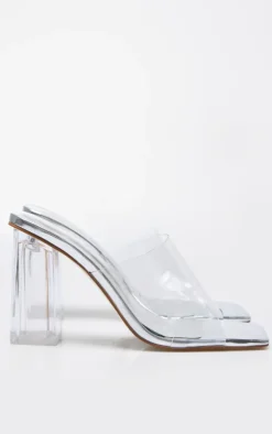 PrettyLittleThing Mules*PU Square Toe Perspex Block Heeled Mules