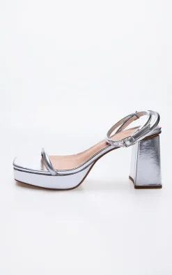 PrettyLittleThing Platforms*PU Square Toe Tube Barely There Strap Platform Heels