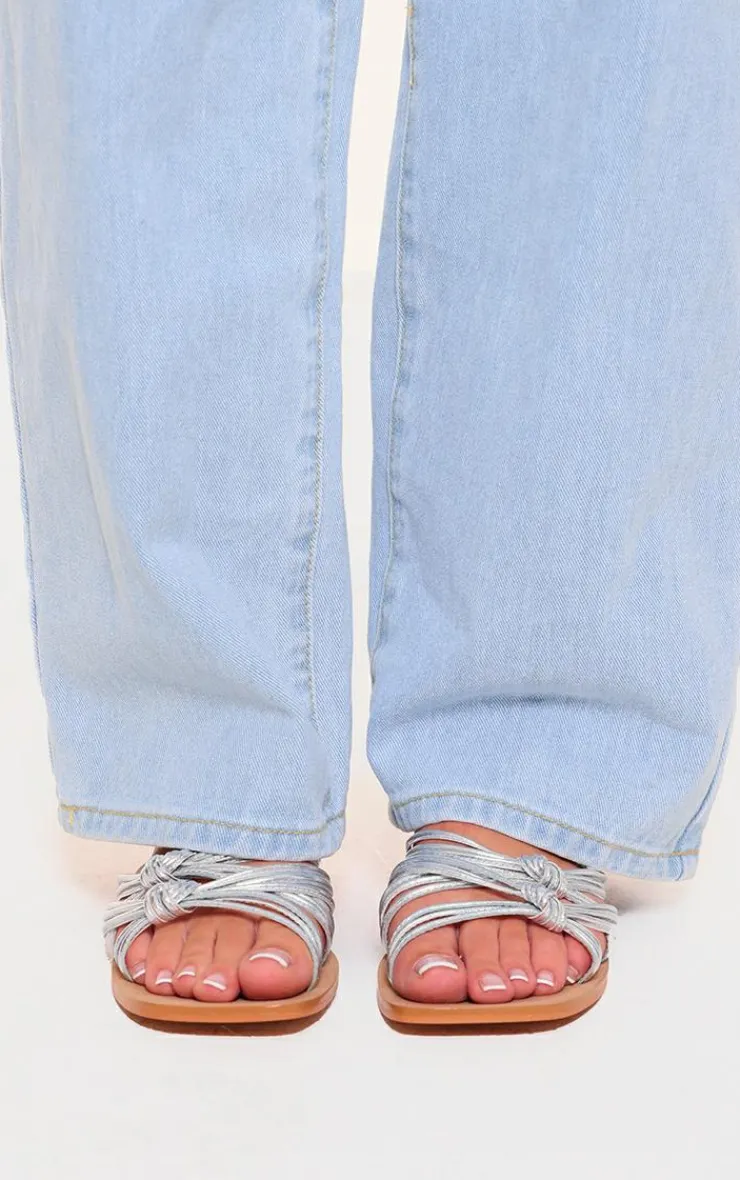 PrettyLittleThing Flat Sandals*Real Leather Square Toe Knotted Strap Flat Sandals