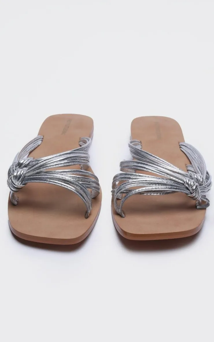PrettyLittleThing Flat Sandals*Real Leather Square Toe Knotted Strap Flat Sandals