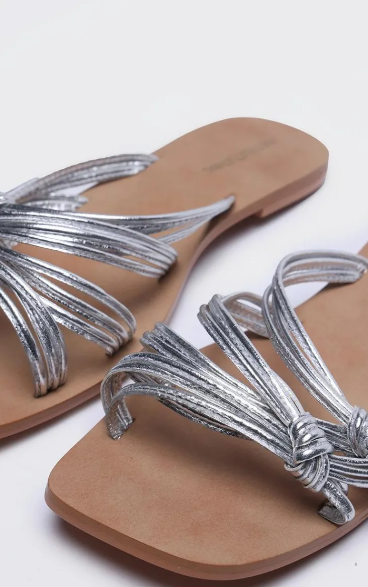 PrettyLittleThing Flat Sandals*Real Leather Square Toe Knotted Strap Flat Sandals