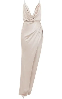 Satin Strappy Cowl Neck Maxi Dress-PrettyLittleThing