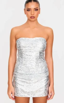 Sequin Bandeau Mini Shift Dress-PrettyLittleThing Sale