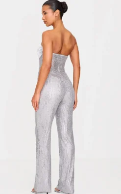 Sequin Bandeau Sheer Panel Jumpsuit-PrettyLittleThing Discount