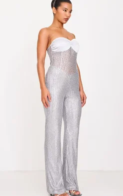 Sequin Bandeau Sheer Panel Jumpsuit-PrettyLittleThing Discount