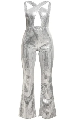 Sequin Cross Cut Out Wide Leg Jumpsuit-PrettyLittleThing