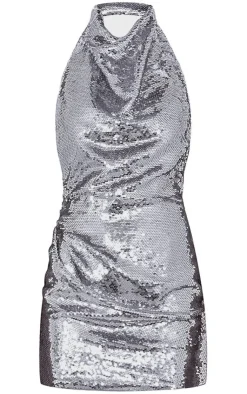 Sequin High Neck Backless Bodycon Dress-PrettyLittleThing Clearance