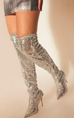 PrettyLittleThing Over The Knee Boots*Sequin Point Toe Over The Knee Heeled Boots