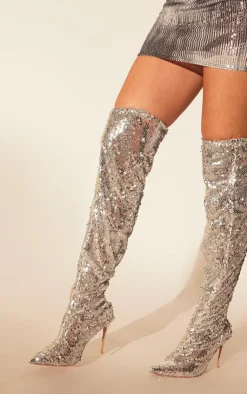 PrettyLittleThing Over The Knee Boots*Sequin Point Toe Over The Knee Heeled Boots