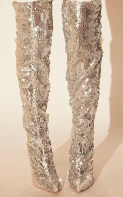 PrettyLittleThing Over The Knee Boots*Sequin Point Toe Over The Knee Heeled Boots