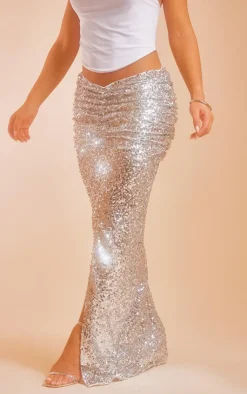 PrettyLittleThing Christmas Party Outfits*Sequin Ruched Waist Maxi Skirt