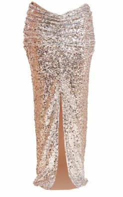 PrettyLittleThing Christmas Party Outfits*Sequin Ruched Waist Maxi Skirt