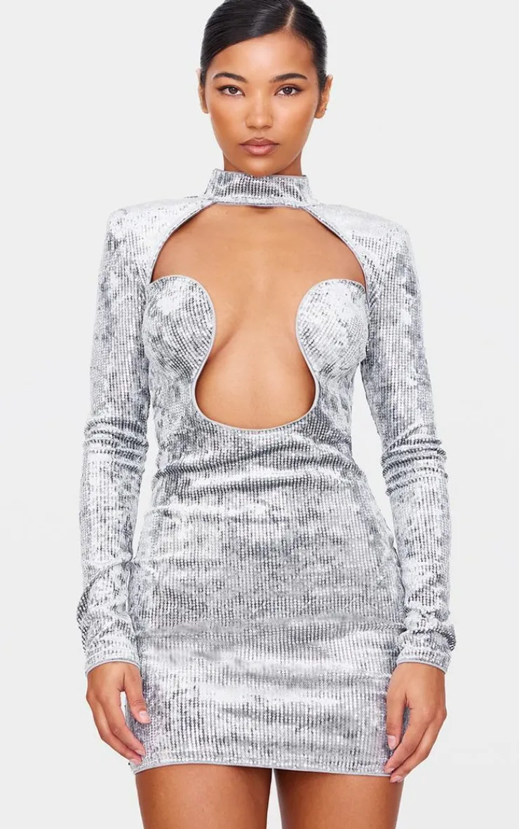 Sequin Underwire Detail Long Sleeve Bodycon Dress-PrettyLittleThing Clearance
