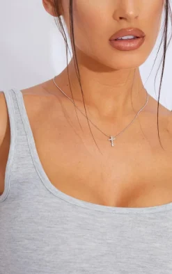 PrettyLittleThing Necklaces*Simple Dainty Diamante Cross Necklace