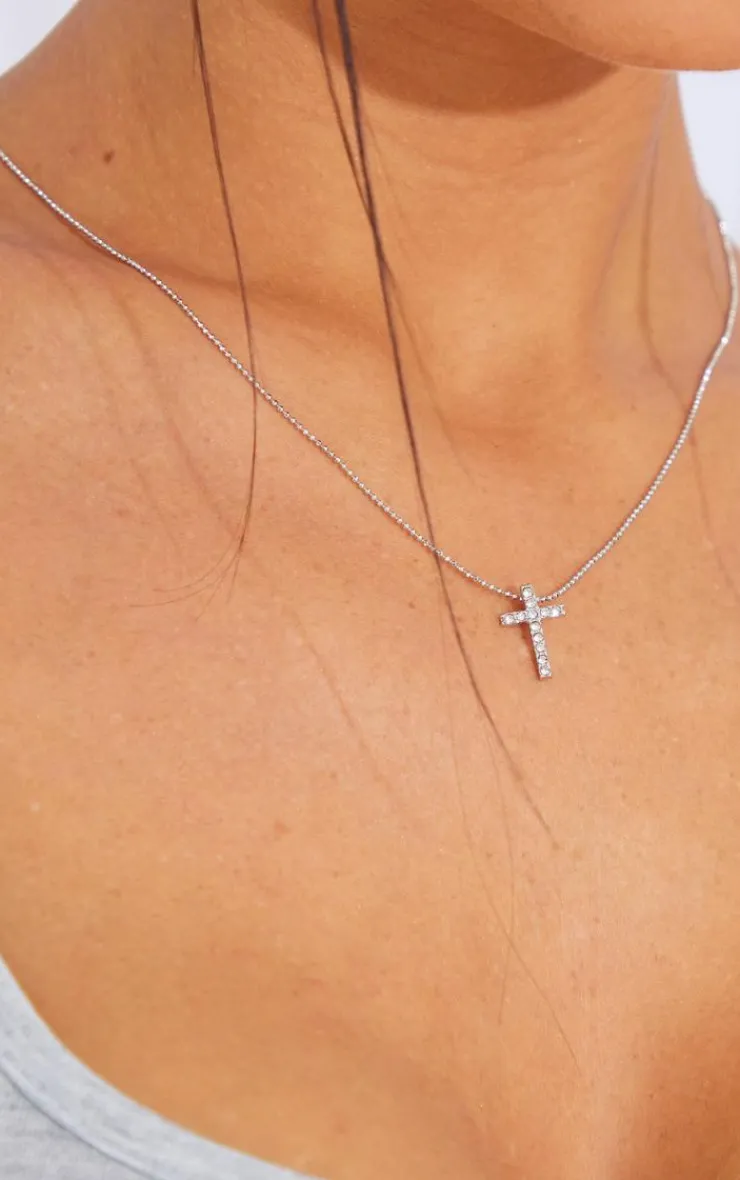 PrettyLittleThing Necklaces*Simple Dainty Diamante Cross Necklace