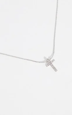 PrettyLittleThing Necklaces*Simple Dainty Diamante Cross Necklace