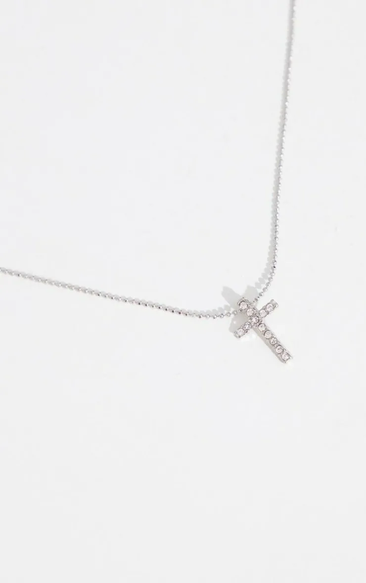 PrettyLittleThing Necklaces*Simple Dainty Diamante Cross Necklace