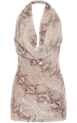 Snake Sequin Cowl Bodycon Dress-PrettyLittleThing New