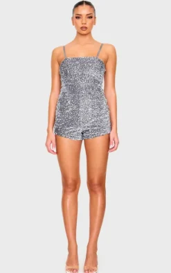 Strappy Sequin Hot Pant Romper-PrettyLittleThing Sale