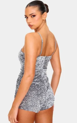 Strappy Sequin Hot Pant Romper-PrettyLittleThing Sale