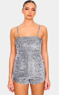 Strappy Sequin Hot Pant Romper-PrettyLittleThing Sale