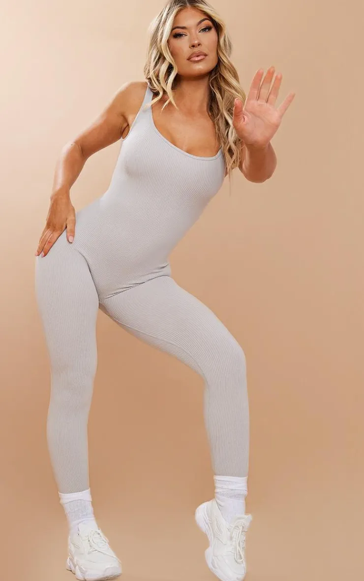 PrettyLittleThing Unitards*Structured Snatched Ribbed Scoop Neck Jumpsuit