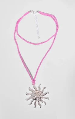 PrettyLittleThing Necklaces*Sun Detail Pink Rope Necklace