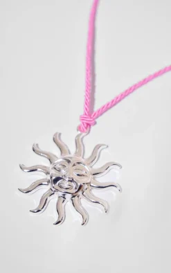 PrettyLittleThing Necklaces*Sun Detail Pink Rope Necklace