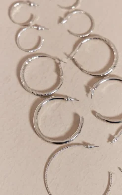 PrettyLittleThing Hoop Earrings*Textured Hoop Earrings Multipack
